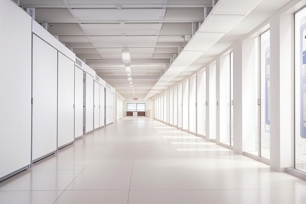 Salón de oficinas blanco vacío con carteles