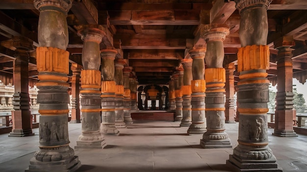 Foto salón con pilares en el templo de airavatesvara darasuram tamil nadu india
