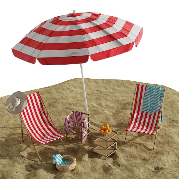 Salón de playa al aire libre modelo 3d.