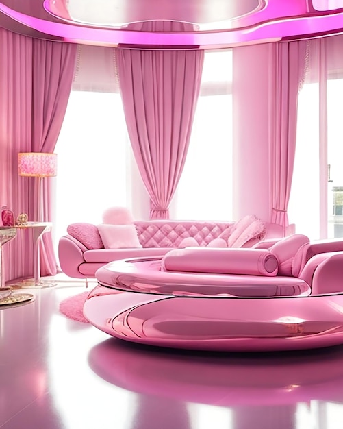 Salón rosa futurista con ai generado y sala de estar.