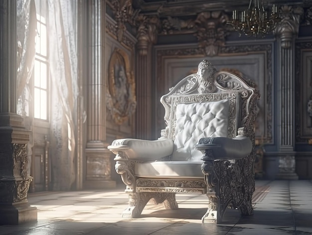 Salón del trono vacío decorado Trono blanco