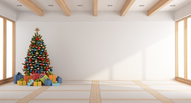 Salón vacío con árbol de navidad