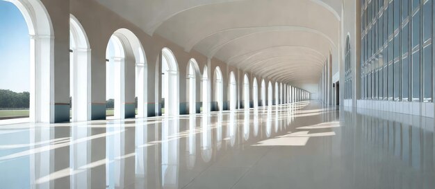 Foto salón vacío con arcos y una gran ventana elegancia arquitectónica