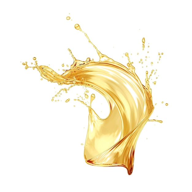 Salpicadura de aceite dorado o esencia cosmética aislada sobre fondo blanco ilustración 3d
