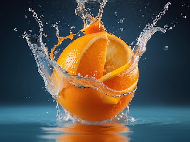 Foto una salpicadura de agua con naranjas en el agua y la salpicadura está salpicando