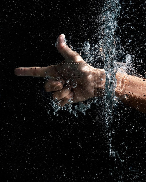 salpicadura de agua en el signo de la mano