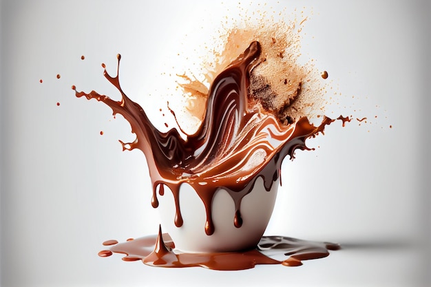 Salpicadura de chocolate caliente aislada sobre fondo blanco Arte generado por ai del día de San Valentín