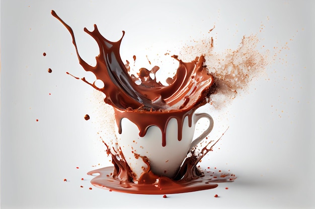 Salpicadura de chocolate caliente aislada sobre fondo blanco Arte generado por ai del día de San Valentín