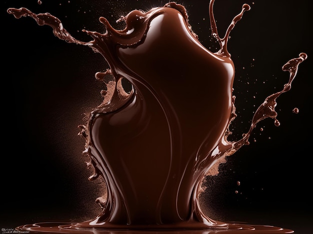 Foto una salpicadura de chocolate en un fondo oscuro