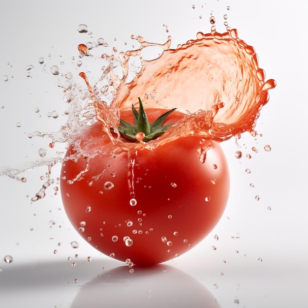 Una salpicadura de jugo de tomate sobre un fondo blanco