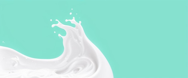 Salpicadura de leche en banner de fondo turquesa IA generativa