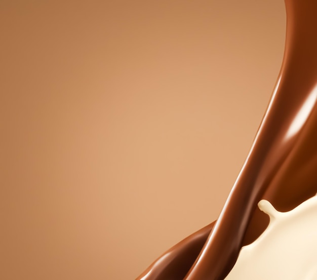 Salpicadura de leche con chocolate sobre fondo beige textura de chocolate derretido líquido Ai generativo