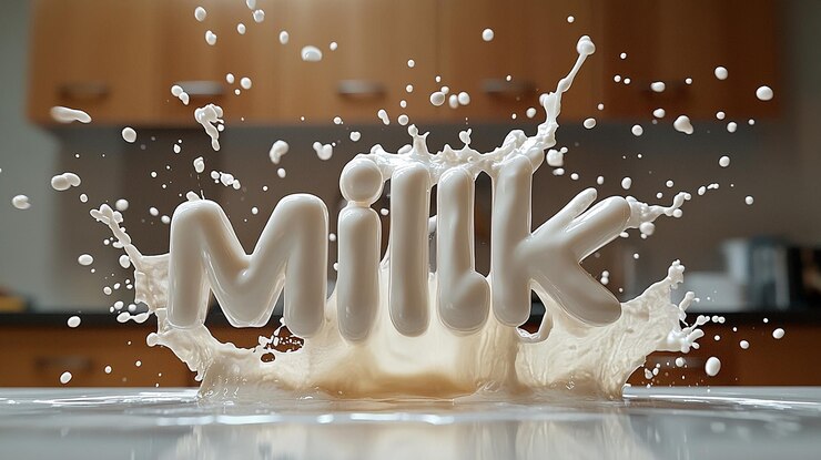 Foto una salpicadura de leche en un vaso con la palabra leche en él