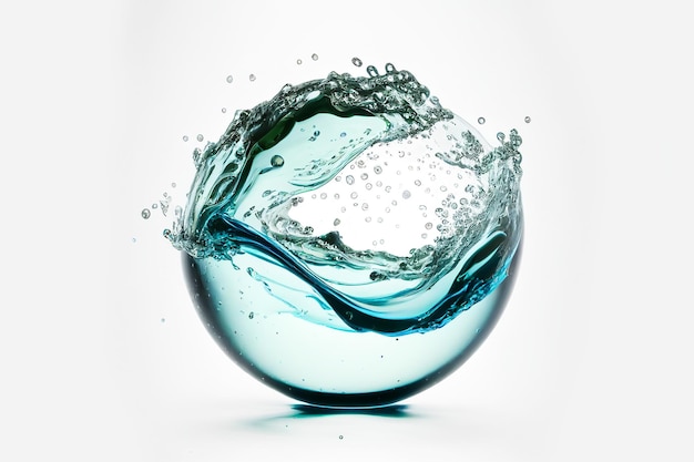 Salpicadura de líquido de agua azul fresca en forma de globo de esfera aislada sobre fondo blanco