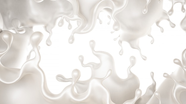 Una salpicadura de un líquido blanco espeso. Representación 3d