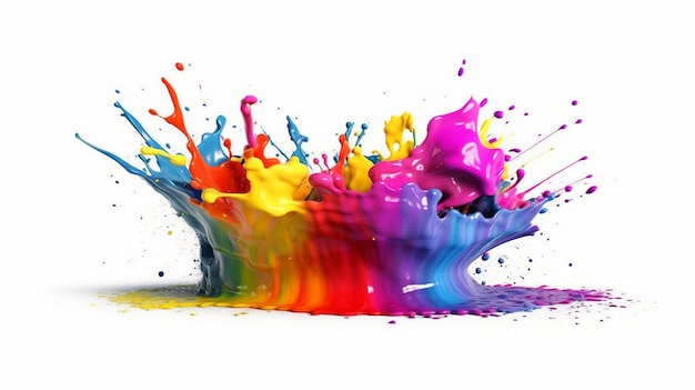Salpicadura de pintura de arco iris aislado sobre fondo blanco Ai generativo