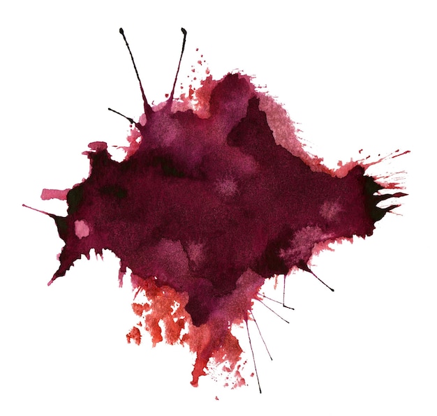 Salpicaduras de acuarela roja abstracta aisladas sobre un fondo blanco