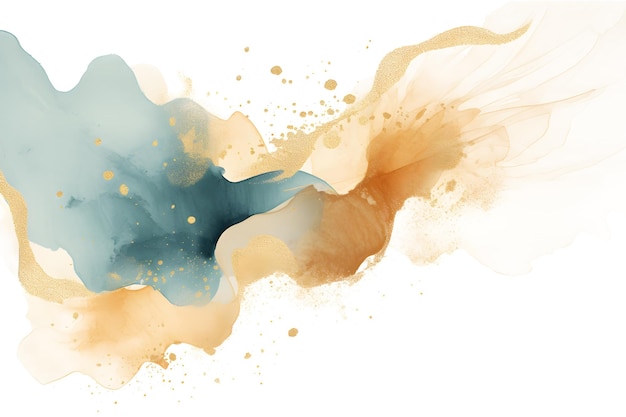 salpicaduras de acuarela trazos de pincel ilustración azul marino amarillo y elementos dorados aislados sobre fondo blanco y transparente ai generar