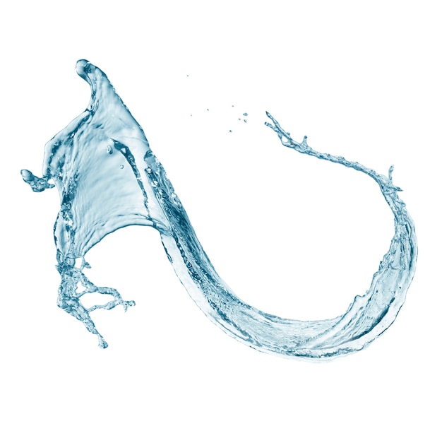 Foto salpicaduras de agua azul aislado sobre fondo blanco.