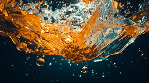 salpicaduras de agua con burbujas y gotas de agua