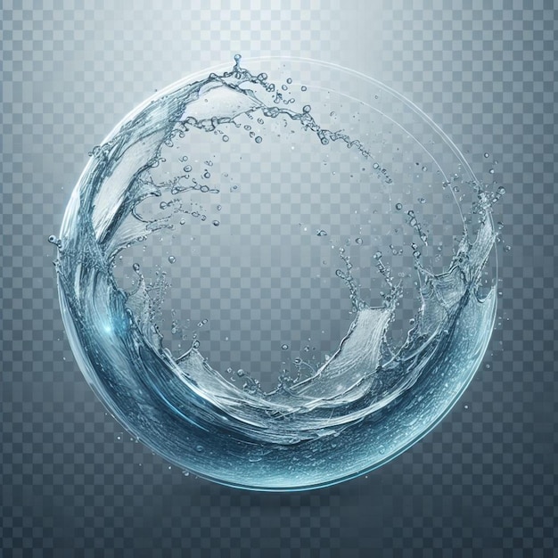 Salpicaduras de agua en círculo sobre un fondo transparente