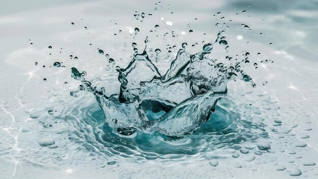 Foto salpicaduras de agua dulce con gotas de agua en fondo blanco