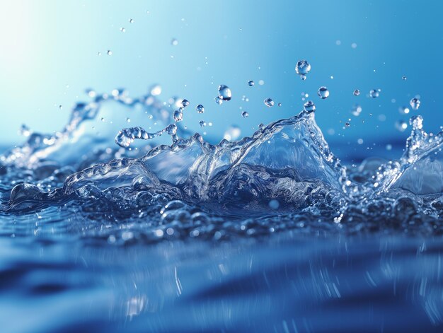 Salpicaduras de agua en fondo azul