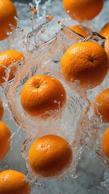 Las salpicaduras de agua en la fruta de la naranja fresca