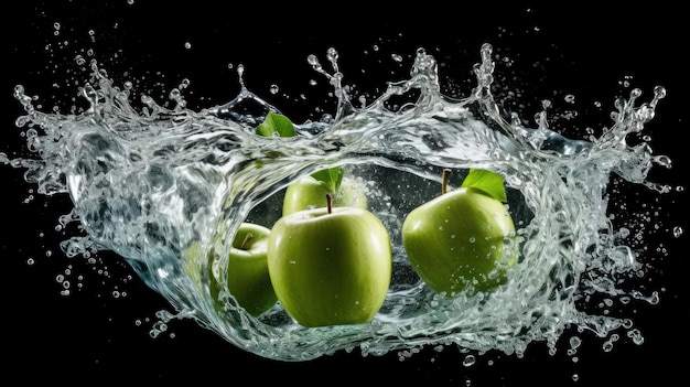 las salpicaduras de agua de manzana en un patrón de onda