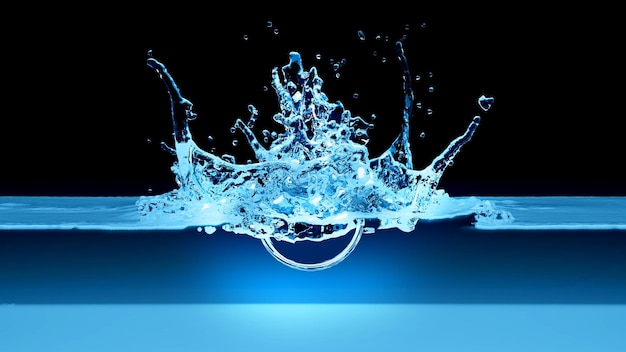 salpicaduras de agua y olas sobre fondo negro representación 3d