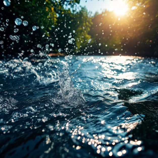 Foto salpicaduras de agua en el río