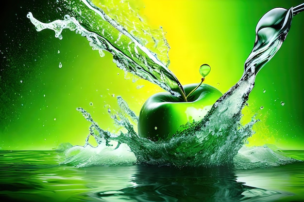Salpicaduras de agua sobre fondo de manzana verde fresca