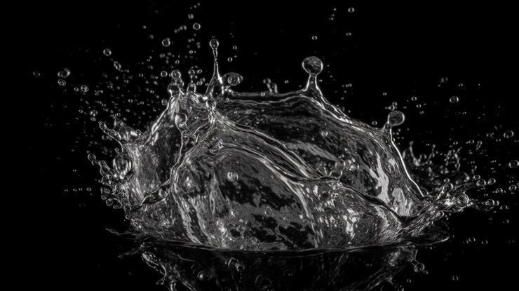 Salpicaduras de agua sobre un fondo negro ai generativo