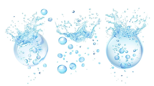 Salpicaduras y burbujas de agua dinámicas de alta resolución aisladas sobre fondo blanco para uso versátil en diseño y obras de arte