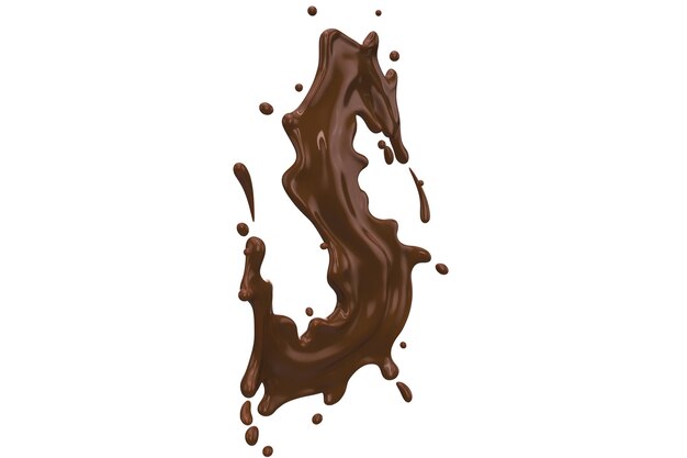 Las salpicaduras de chocolate aíslan la curva sobre un fondo blanco