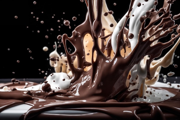 Salpicaduras de chocolate blanco y negro Choco líquido