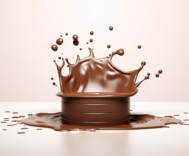 Salpicaduras de chocolate con un fondo de maqueta de podio para exhibición de productos lácteos IA generativa 3d