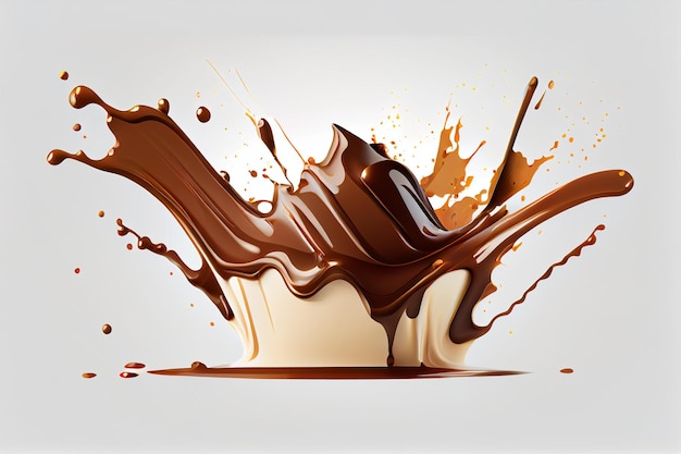 Salpicaduras de chocolate sobre fondo blanco ilustración generativa ai