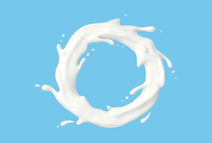 salpicaduras de círculo de leche aislar sobre fondo azul liqiud splash 3d render