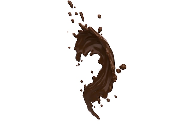 Las salpicaduras de curva de chocolate se aíslan sobre un fondo blanco