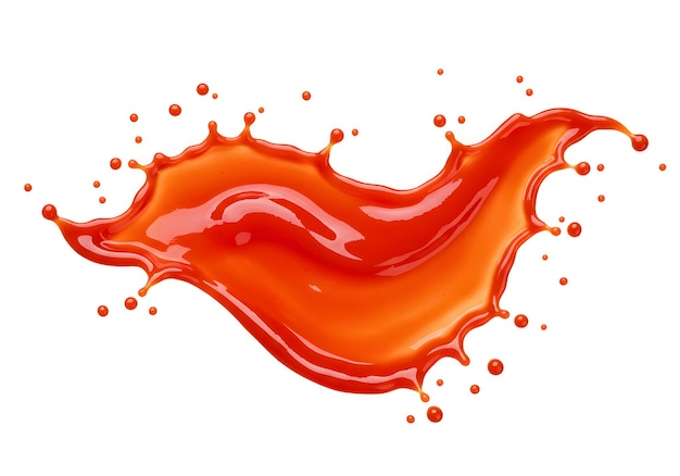 Salpicaduras de ketchup de tomate rojo volando en el aire aisladas sobre un fondo blanco