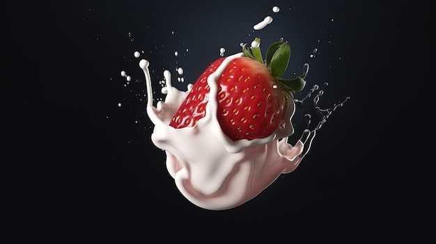Salpicaduras de leche en ai generativo de fresa