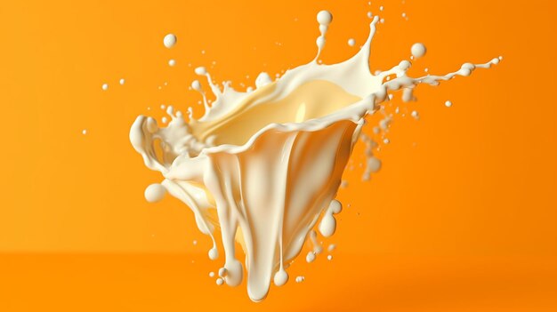 Salpicaduras de leche aislado fondo naranja Generativo Ai