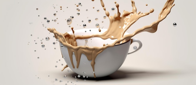 Foto salpicaduras de leche y café cayeron en la taza