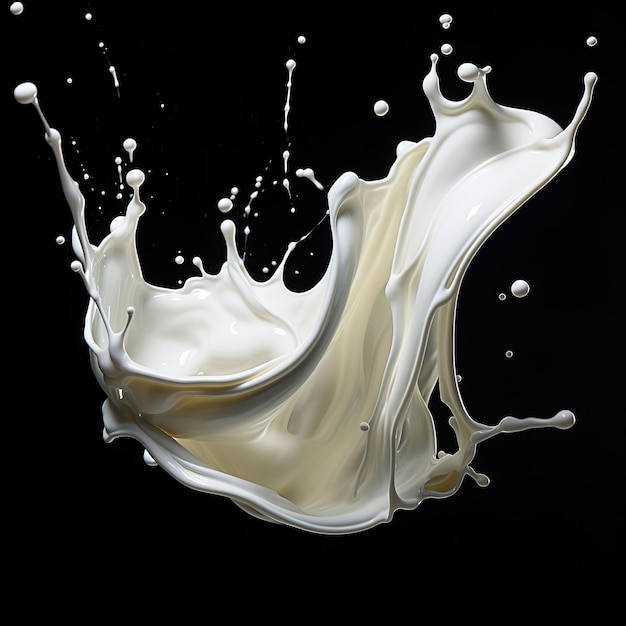 Salpicaduras de leche en fondo negro Generativo Ai