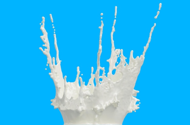 Salpicaduras de leche con gotitas. Cámara macro. representación 3D