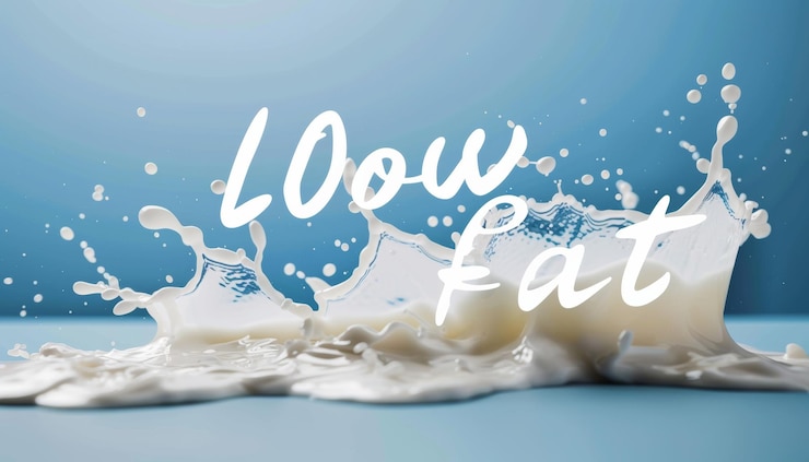 Foto salpicaduras de leche y líquido blanco que fluye fondo azul limpio perfecto para mostrar productos lácteos