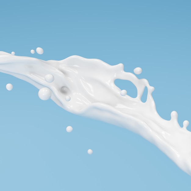 Foto salpicaduras de leche o yogur, salpicaduras blancas, render 3d.