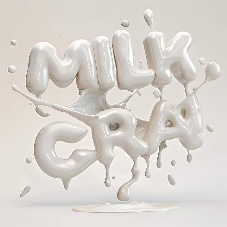 Foto salpicaduras de leche que forman las palabras "milk crazequot" en un estilo blanco brillante y 3d