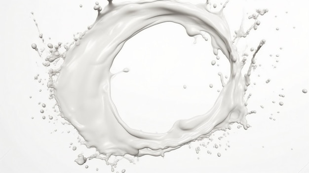 Salpicaduras de leche sobre fondo blanco.